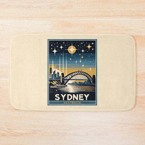 Item preview, Vintage Sydney at night travel poster in retro minimal design designed and sold by pod24.
