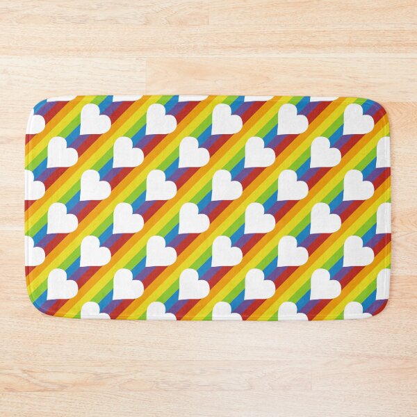 Item preview, diagonal rainbow stripes with white hearts designed and sold by colorofmagic.