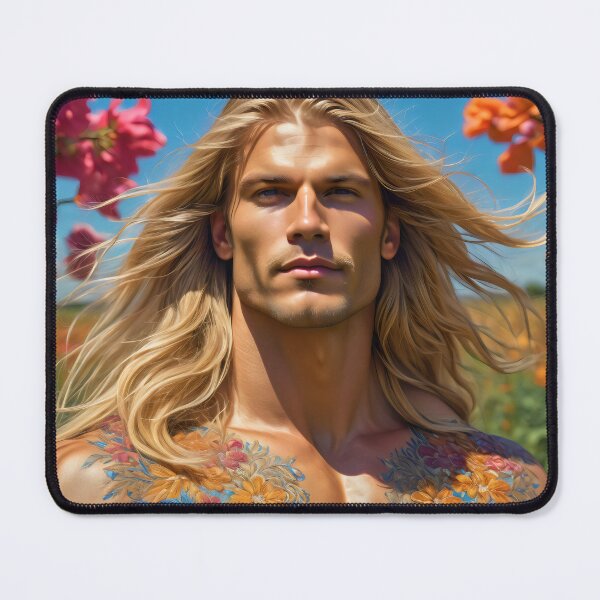 Item preview, Blonde Hunk With Long blonde Hair and Beautiful Floral Pattern in a Field designed and sold by withdiamonds.