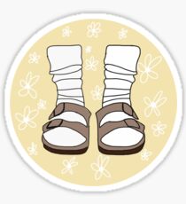 Pegatina birkenstocks amarillos con flores blancas