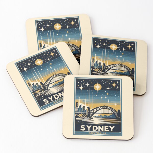 Item preview, Vintage Sydney at night travel poster in retro minimal design designed and sold by pod24.