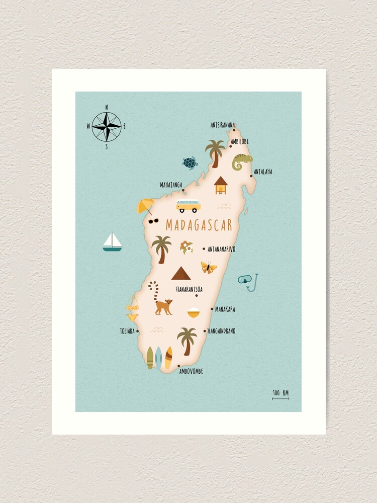 Thumbnail 1 of 3, Art Print, Illustrated map of Madagascar designed and sold by ymkesinfogr.