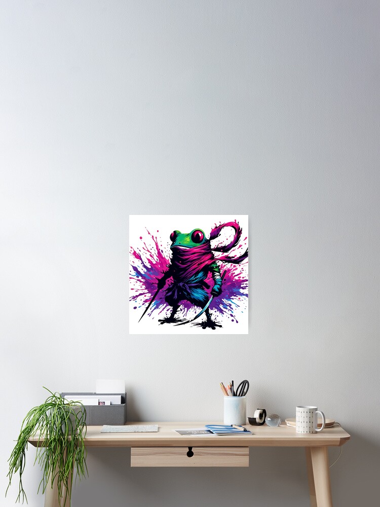Cool Japanese Ninja Samurai Frog Ink Splash Art