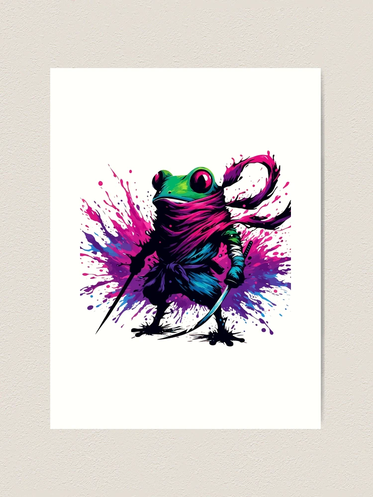 Cool Japanese Ninja Samurai Frog Ink Splash Art