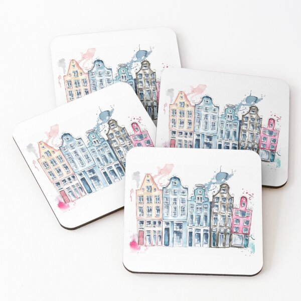 Item preview, Amsterdam Dutch Houses Watercolour Whimsical Print designed and sold by TheArtOfNata.