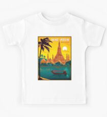THAILAND : Vintage Wat Arun Temple of Dawn Print Kids Tee