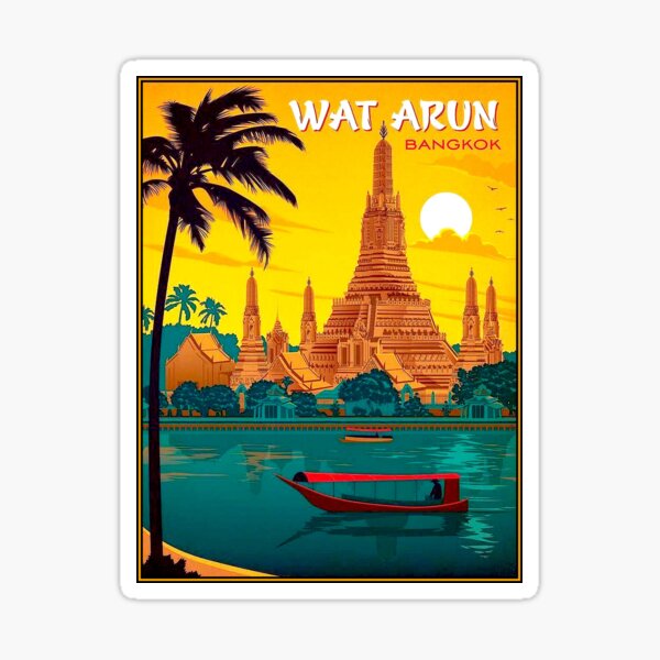 Item preview, THAILAND : Vintage Wat Arun Temple of Dawn Print designed and sold by posterbobs.