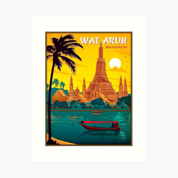 Item preview, THAILAND : Vintage Wat Arun Temple of Dawn Print designed and sold by posterbobs.