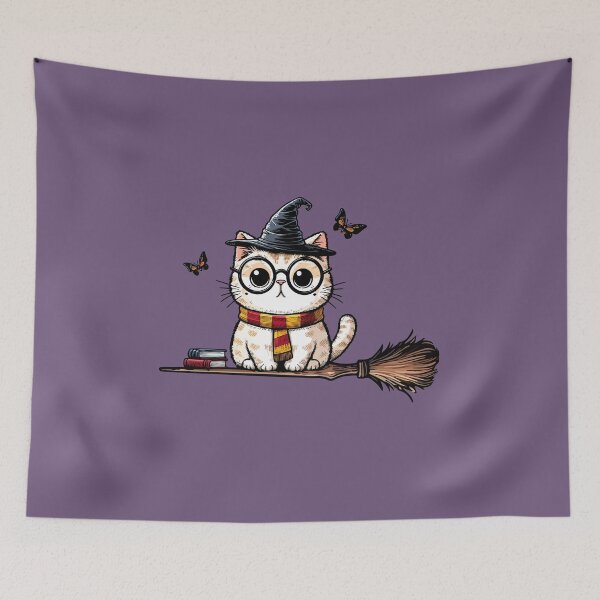 Item preview, Witch cat fly on broom designed and sold by AnnArtshock.