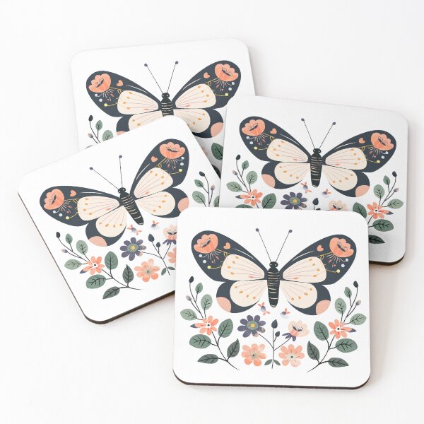 Artikelvorschau, Boho Aquarell Schmetterlinge Blumen bunt Schmetterling Flora Mot Frühling Schönheit entworfen und verkauft von darunwan.