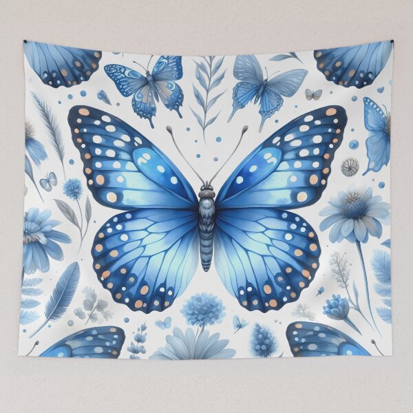 Item preview, Serene Blue Butterfly Garden designed and sold by PillowTalkyZone.