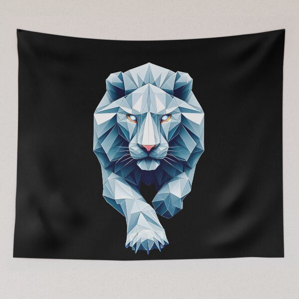 Item preview, multicolor lion origami geometric 3d white blue, 3D Polygonal illustration designed and sold by CutOriginalArt.