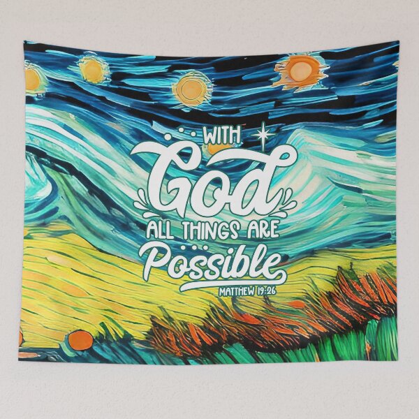 Item preview, Bible Verses For Healing - Matthew 19:26 - Landscape - Teal Hills Abstract Painting designed and sold by SpartanDStore.