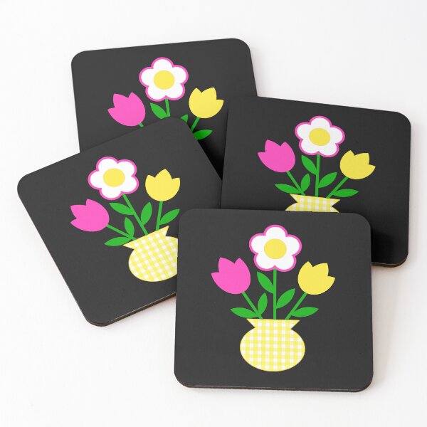 Item preview, Flowers Pink Yellow White in Tartan Gingham Pot Shapes Mania designed and sold by Shapes-Mania.