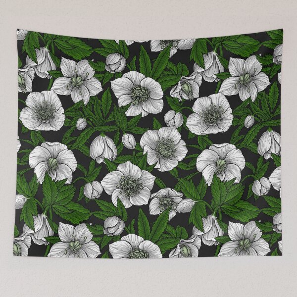 Item preview, White Hellebores with green leaves designed and sold by Katerina Mitkova Kirilova.