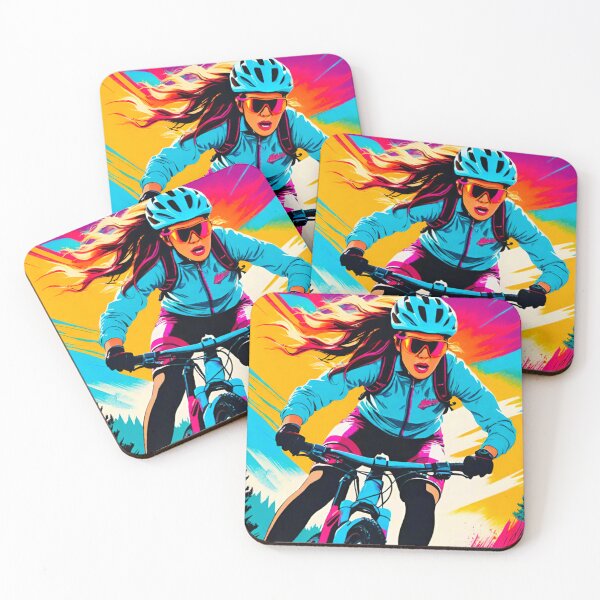 Item preview, Trailblazing Radiance: Colorful MTB Woman Conquering Trails designed and sold by GrizzlyCollective.