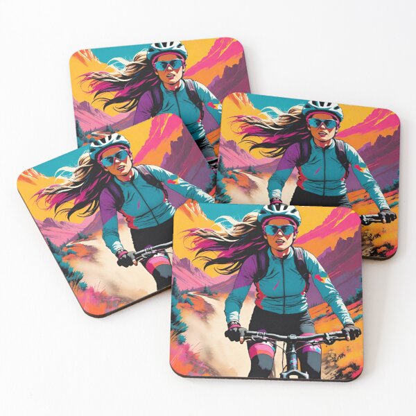 Item preview, Windblown Thrills: Woman MTB Rider Flying Down Steep Hill designed and sold by GrizzlyCollective.