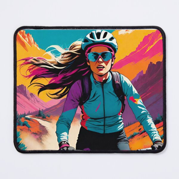 Item preview, Windblown Thrills: Woman MTB Rider Flying Down Steep Hill designed and sold by GrizzlyCollective.