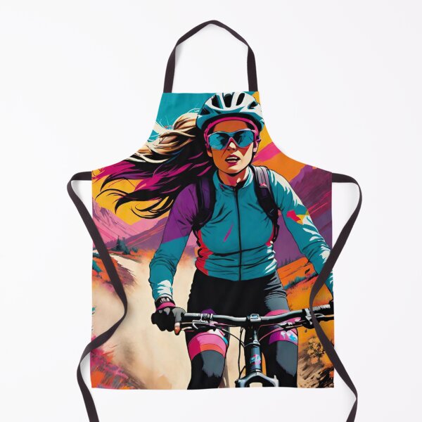 Item preview, Windblown Thrills: Woman MTB Rider Flying Down Steep Hill designed and sold by GrizzlyCollective.