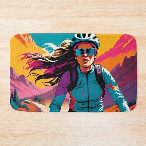 Item preview, Windblown Thrills: Woman MTB Rider Flying Down Steep Hill designed and sold by GrizzlyCollective.