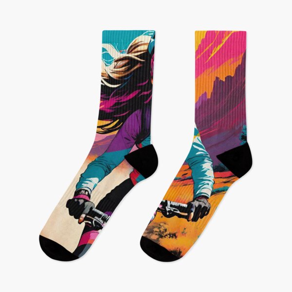 Item preview, Windblown Thrills: Woman MTB Rider Flying Down Steep Hill designed and sold by GrizzlyCollective.