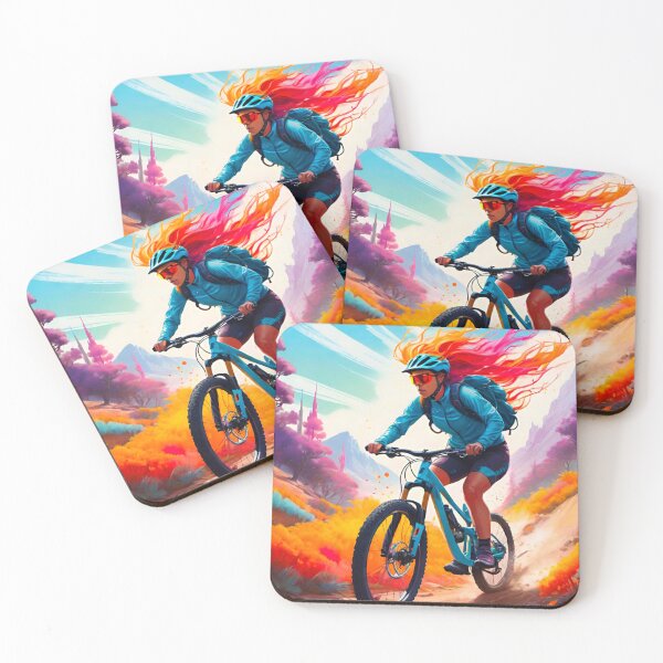 Item preview, Autumn Trail Bliss: Woman MTB Rider Amidst Falling Leaves designed and sold by GrizzlyCollective.