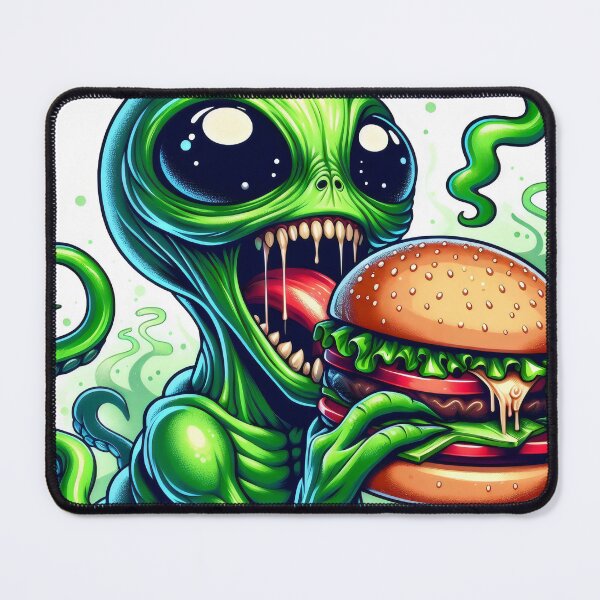 Item preview, Extraterrestrial Delight: Alien Enjoying a Hamburger designed and sold by MyHappyArtShop.