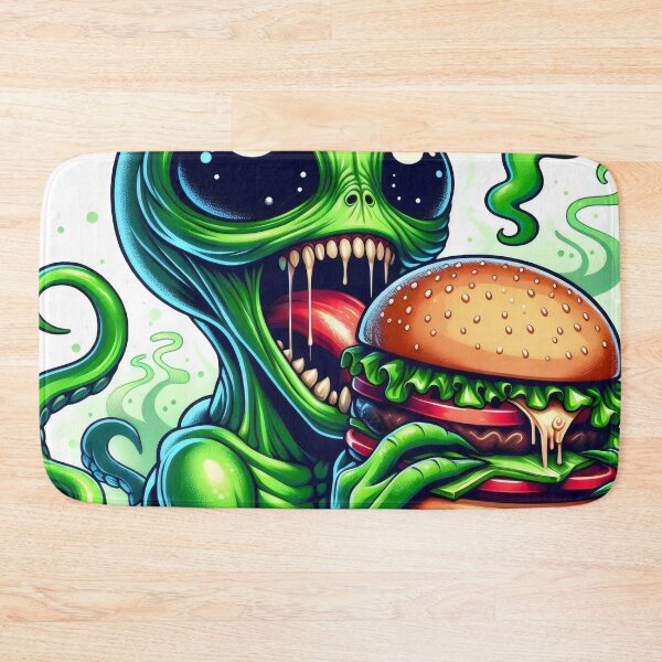 Item preview, Extraterrestrial Delight: Alien Enjoying a Hamburger designed and sold by MyHappyArtShop.