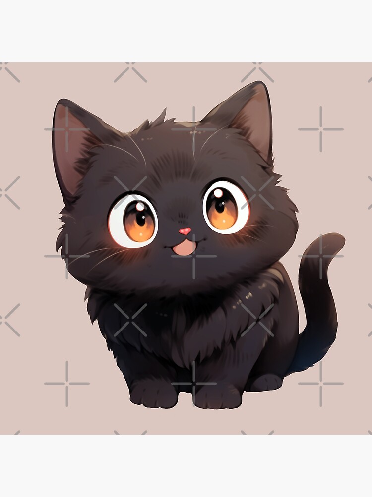 Cute Kawaii Happy Anime Black Cat Kitten Smiling
