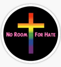 No Room For Hate, Rainbow Colored Christian Cross Sticker