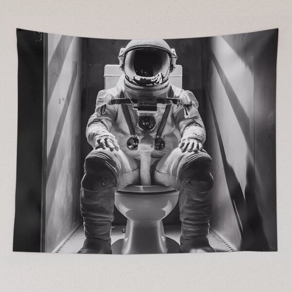 Item preview, Astronaut on Toilet Humor Sticker, Black and White Space Theme, Funny Bathroom Decor, Unique Gift Idea designed and sold by WatermelonPink.