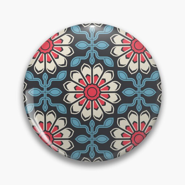 Item preview, KF 0228 A - Vintage Retro Daisy 70s Floral Pattern in Blue Red designed and sold by KhakiFinch.