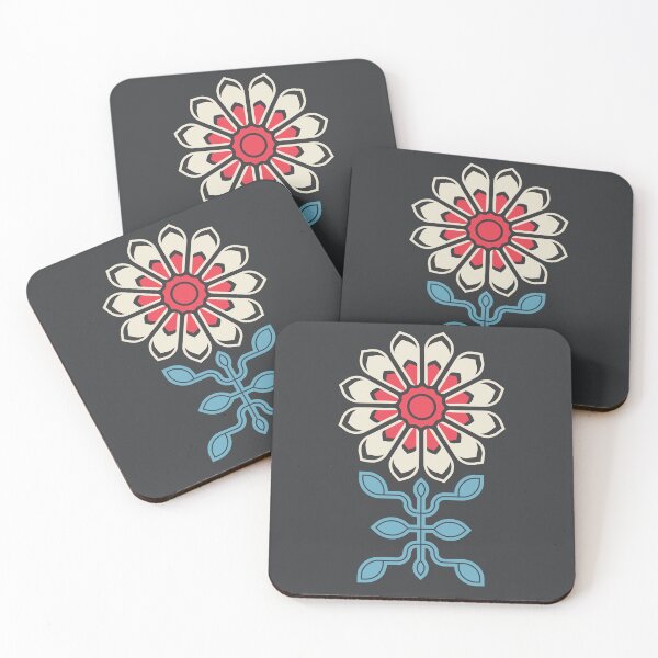 Item preview, KF 0228 A - Vintage Retro Daisy 70s Floral Pattern in Blue Red designed and sold by KhakiFinch.
