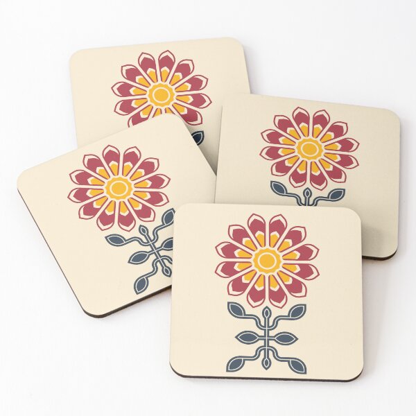 Item preview, KF 0228 D - Vintage Retro Daisy 70s Floral Pattern in Red Yellow designed and sold by KhakiFinch.