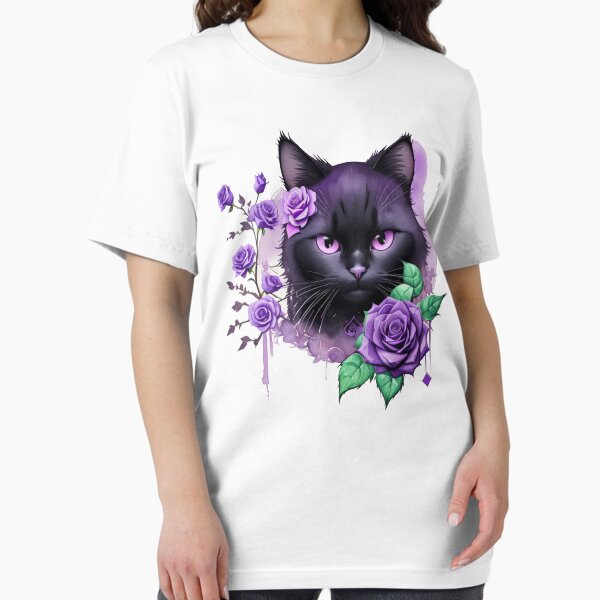 Item preview, A black cat with lilac flowers. Roses. Mysticism. Stylish print. designed and sold by Harmonysens.