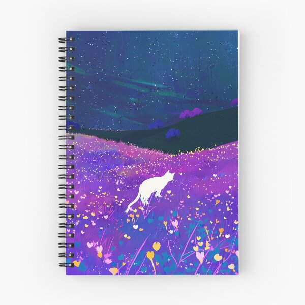 Item preview, White Cat in Purple flower sea and Starry Sky designed and sold by yxiao2048.