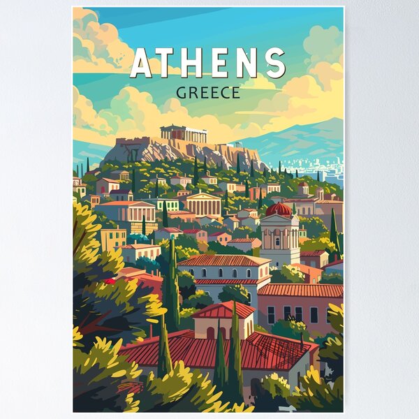Item preview, Athens Greece Travel Art Vintage designed and sold by KrisSidDesigns.
