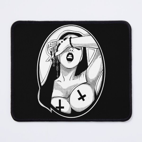 Item preview, Nun Ecstasy - black ink painting, naked nun, satan lover, God Lover, occult ritual, dark goddess, night night designed and sold by SSINAMOON.