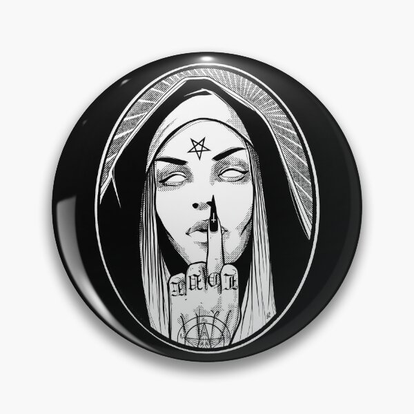 Item preview, Cheeky Nun and her Middle Finger - black ink painting, Pentagram, Love, satan lover, God Lover, occult ritual, dark goddess, night night designed and sold by SSINAMOON.