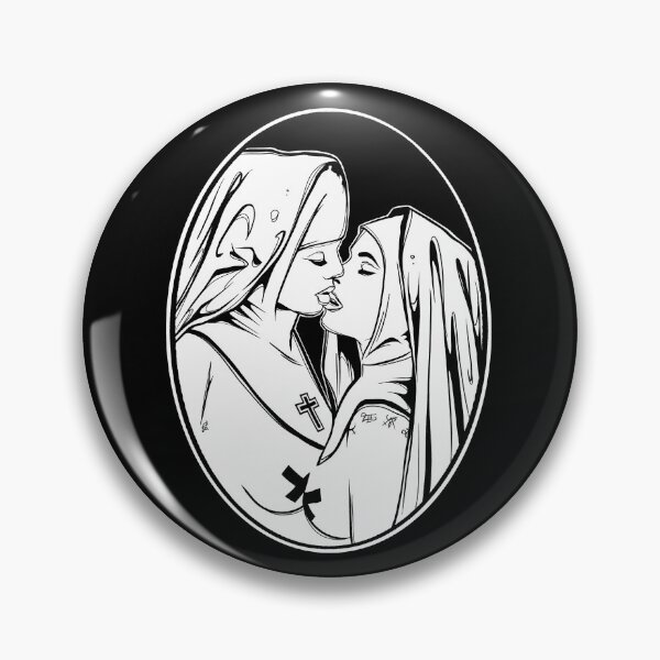 Item preview, Kissing Sinister Sisters - black ink art, Lovers, God Lover, occult ritual, sexy nuns, beautiful girls, designed and sold by SSINAMOON.