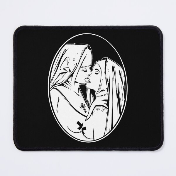 Item preview, Kissing Sinister Sisters - black ink art, Lovers, God Lover, occult ritual, sexy nuns, beautiful girls, designed and sold by SSINAMOON.