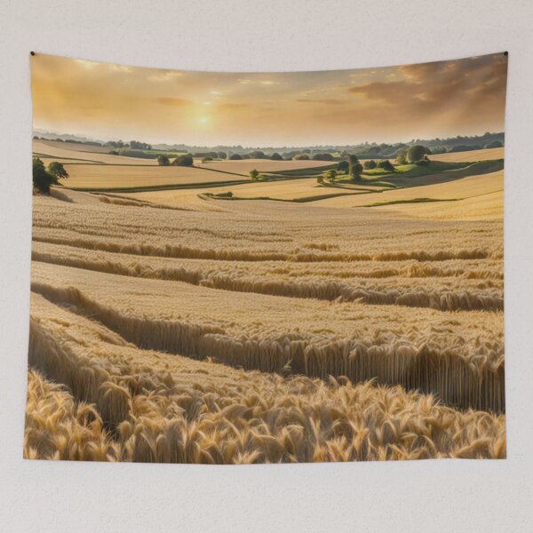 Item preview, Golden Landscape of Harvest Wheat Fields, Wheat Crop on Beds.- Country Village designed and sold by MyArt23.