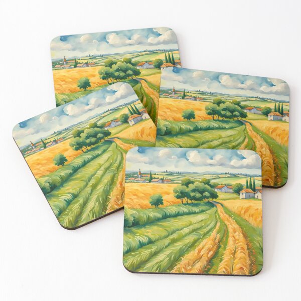Item preview, Impressionist Maximalist Painting Of Golden Landscape of Harvest Wheat Fields, Wheat Crop.- Country Village designed and sold by MyArt23.