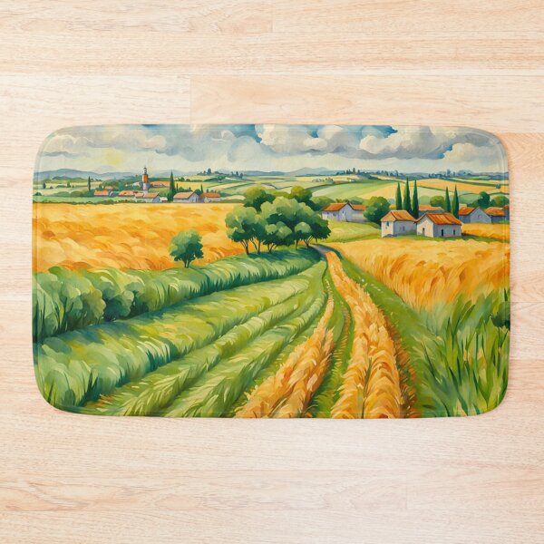 Item preview, Impressionist Maximalist Painting Of Golden Landscape of Harvest Wheat Fields, Wheat Crop.- Country Village designed and sold by MyArt23.