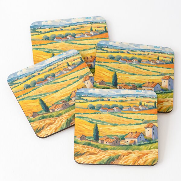 Item preview, Impressionist Maximalist Painting Of Golden Landscape of Harvest Wheat Fields, Wheat Crop.- Country Village designed and sold by MyArt23.