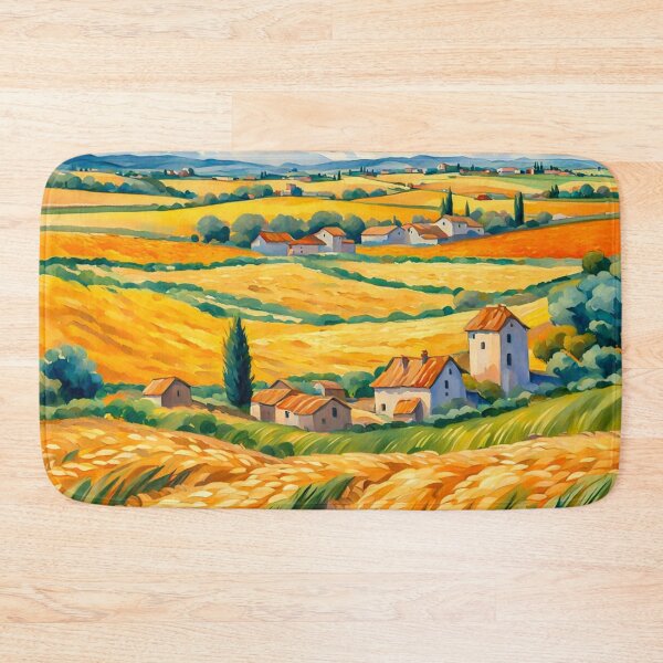 Item preview, Impressionist Maximalist Painting Of Golden Landscape of Harvest Wheat Fields, Wheat Crop.- Country Village designed and sold by MyArt23.