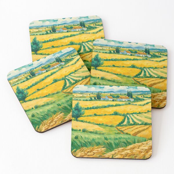 Item preview, Impressionist Maximalist Painting Of Golden Landscape of Harvest Wheat Fields, Wheat Crop.- Country Village designed and sold by MyArt23.