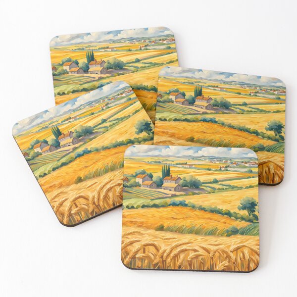 Item preview, Impressionist Maximalist Painting Of Golden Landscape of Harvest Wheat Fields, Wheat Crop.- Country Village designed and sold by MyArt23.