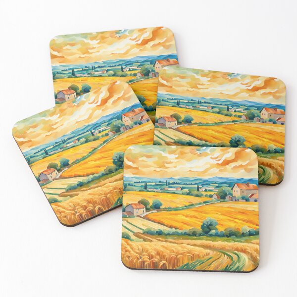 Item preview, Impressionist Maximalist Painting Of Golden Landscape of Harvest Wheat Fields, Wheat Crop.- Country Village designed and sold by MyArt23.