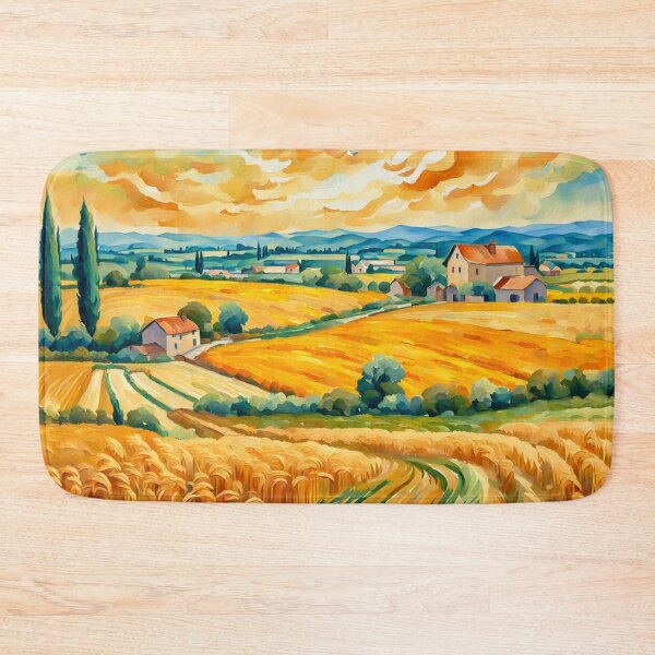Item preview, Impressionist Maximalist Painting Of Golden Landscape of Harvest Wheat Fields, Wheat Crop.- Country Village designed and sold by MyArt23.
